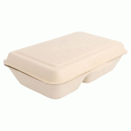 Boîte bagasse naturelle 2 comp à couvercle attenant 16,5x22,5x6,4cm - par 50