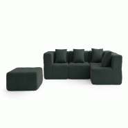 Canapé d'angle modulaire  MILYSOFA SOFABULOUS 4 places avec méridienne Tissu fine bouclette Vert foret - MS-BULOUS-5-GF