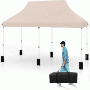 COSTWAY Pavillon pliant 3x6m, tente de fête hydrofuge et stable, protection UV 50+, réglable en hauteur, sac de transport inclus, beige - beige mét