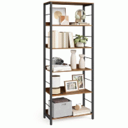 Helloshop26 - Étagère sur 6 niveaux bibliothèque meuble de rangement avec panneaux arrière style industriel pour salon étude bureau 12_0005806 -