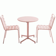 Oviala Business Ensemble table de jardin et 2 chaises en métal rose poudré - rose acier 114692