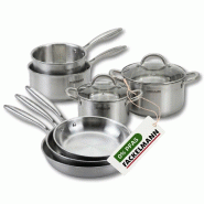 Batterie de cuisine avec 3 poêles 20/26/28 cm 2 casseroles 14/18 cm et 2 faitouts 20/24 cm sans PFAS Fackelmann Vita3 - gris Acier inoxydable 18/10 3