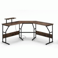COSTWAY Bureau d'Angle en L Réversible avec Support d'Écran et Station de Chargement, Table d'Angle, Bureau d'Ordinateur de Jeu - marron ON32926PQ-OR