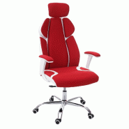Décoshop26 - Fauteuil de bureau pivotant mécanisme à bascule dossier accoudoirs en tissu + PVC rouge/blanc 04_0006206 - rouge 3000261642909