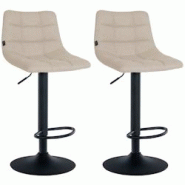 Décoshop26 - Lot de 2 tabourets de bar en tissu crème base en trompette réglable en hauteur et repose-pieds TDB10615 - 3002467532695