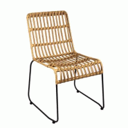 Emh Chaise de terrasse restaurant empilable Bali – acier noir et rotin synthétique – intérieur / extérieur couvert - multi-matériau BALICHBK