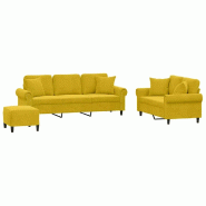Ensemble de canapés 3 pcs avec coussins jaune velours Modèle Rervionis - 8721012072534