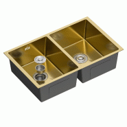 Gasfrit - Évier de cuisine 2 bacs, avec siphon, pour plan de travail en acier inoxydable couleur or, une cuve, 760 x 470 x 200 mm - doré inox gfyl18
