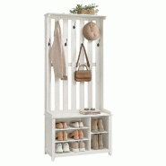 Helloshop26 - Porte-manteau banc à chaussures portant à vêtement avec étagère à chaussures 7 crochets doubles vestes chapeaux pour 12_0007060 -