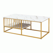 Helloshop26 - Table basse console d'appoint 120 x 60 x 42 cm effet marbre blanc or 03_0010836 - 3000225433345