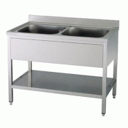 KBS Gastrotechnik KBS Evier 1200x600x850 mm avec rebord 2 cuves avec fond - Acier inoxydable 18/10 91612101