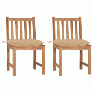 VidaXL Chaises De Jardin Lot De 2 Avec Coussins Bois De Teck Massif - beige 3062934