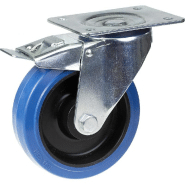 Roulette pivotante/frein de 200 mm avec caoutchouc élastique bleu sur roue centrale en nylon Roulette pivotante/frein de 200 mm avec caoutchouc élastique bleu sur roue centrale en nylon
