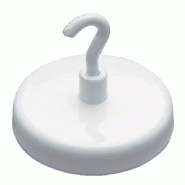 Aimant rond 47mm - diamètre 12 kg max - crochet de suspension - blanc - métal