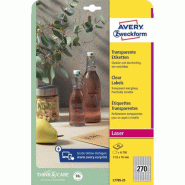 AVERY 6750 étiquettes polyester transparentes Laser, format 17,8 x 10 mm (25 feuilles A4 / cdt) - 4004182177891