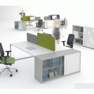 Bureau Bench Ogi Q avec meuble de rangement - MDD - Blanc, Noyer