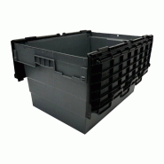 Caisse de transport/stockage en plastique avec couvercle attaché - 600 x 400 x 320 mm - VOGUE - 5050984751097