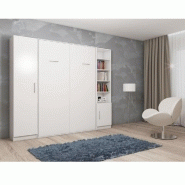 COMPOSITION ARMOIRE LIT ESCAMOTABLE SMART-V2 BLANC MAT COUCHAGE 160CM  2 COLONNES RANGEMENTS