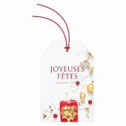 Etiquette américaine "Joyeux Fêtes" blanc /déco 52x80mm fil rouge - par 12