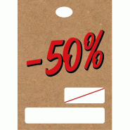 Etiquettes à trou -50% avec prix barré kraft lisse / rouge 55x40mm - par 250
