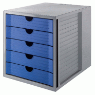 HAN Module de classement SYSTEMBOX Karma, 5 tiroirs, en PS, coloris gris/bleu - bleu plastique 14508-16