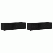 Helloshop26 - Lot de 2 meubles TV muraux design contemporain pour salon 100 x 31 x 25,5 cm en bois d'ingénierie noir 02_0051660 - noir Bois massif 30