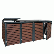 Mendler Habillage pour 4 poubelles HWC-K14, Box pour poubelles Couverture pour poubelles, 119x264x84cm WPC métal 130kg ~ aspect bois de noyer - marro