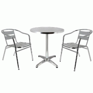 Pack Table ronde et 2 fauteuils d'extérieur Bruxelles en aluminium