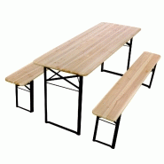 Table et 2 bancs pliants bois 10 places 220 cm