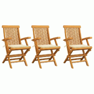 VidaXL Chaises De Jardin Avec Coussins Crème Lot De 3 Bois Teck Massif - beige 3062516