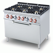 Cuisinière à gaz à 6 feux avec four électrique maxi statique. Structure en acier inoxydable. Dimensions 120x90 h 90 cm. Modèle CF6-912GE - 1960
