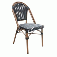 Emh Chaise bistrot professionnelle Montmartre empilable – aluminium effet bambou – assise rotin noir et blanc – usage chr intérieur/extérieur