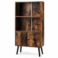 Helloshop26 - Bibliothèque vintage 60 x 30 x 120 cm avec 2 étagères ouvertes et 1 compartiment fermé en panneaux de particules brun 20_0020628 - 3