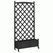Helloshop26 - Jardinière bac lit surélevé plantes fleurs terrasse jardin avec treillis et roues bois massif de sapin noir 02_0038376 - 3000214172743 Helloshop26 - Jardinière bac lit surélevé plantes fleurs terrasse jardin avec treillis et roues bois massif de sapin noir 02_0038376 - 3000214172743