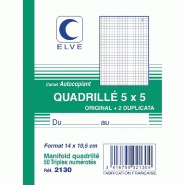 Manifold autocopiant quadrillé 5x5 - format A6 - 50 tripli par lot de 3 - 14x10.5cm