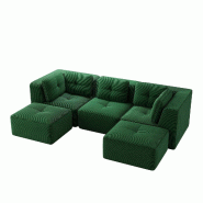 Merax Canapé modulable 3 places avec 2x tabourets, Cloud Sofa Cord sans cadre, canapé lounge près du sol, avec accoudoirs larges, vert - vert multi