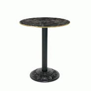 RestooTab - Table Versailles Ø60cm décor marbre noir chants couleur laiton - noir fonte TB-VRS-R60M-MB.NRBR-LAI