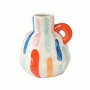 Vase avec anse en gres brillant décor Colores 10,5x11x13 cm