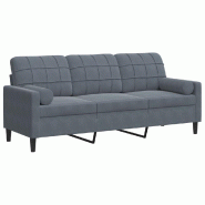VidaXL Canapé 3 places avec oreillers gris foncé 180 cm velours Modèle Prélude - 3278230