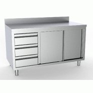 700 plan de travail portes coullissantes tiroirs à gauche avec bord relevé 1600l 7333.0266 COMBISTEEL