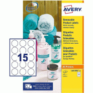 AVERY 375 étiquettes enlevables Laser blanc, format Ø 51 mm (25 feuilles / cdt) - 5014702134159