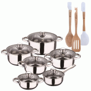 BERGNER - Batterie de cuisine Cassel 12pcs en Acier Inoxydable Compatible Induction avec Jeu de 3 Ustensiles de Cuisine en Silicone et Bois - multi-ma