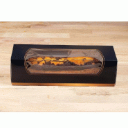 Boite pâtissière à fenêtre carton noir et or personnalisable 35X11x10cm - par 25