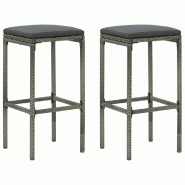 Décoshop26 - Lot de 2 tabourets de bar avec coussin gris et repose-pied en résine tressée gris DEC029574 - gris 3000257443114