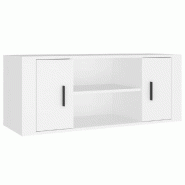 Helloshop26 - Meuble TV moderne avec rangement spacieux 100 x 35 x 40 cm en bois d'ingénierie blanc 02_0048480 - blanc Bois massif 3000235306080