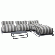 Oviala Business Salon de jardin modulable rayé 4 places avec structure gris, L 291 x l 194 x h 65 cm Oviala - gris polyester 115410