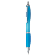 Stylo à bille en plastique - corps transparent - grip couleur assortie - parties chromées - encre bleue Stylo à bille en plastique - corps transparent - grip couleur assortie - parties chromées - encre bleue