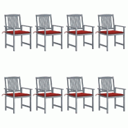 VidaXL Chaises De Jardin Et Coussins Lot De 8 Bois Acacia Solide Gris - gris 3078228