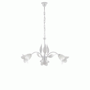 BeLight Olga Lustre en fer laqué blanc décor argent antique et diffuseurs en verre d'albâtre blanc 3 lumières 103 d.60 BL155-3-BA - blanc 80507132
