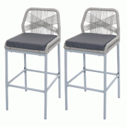 Décoshop26 - Lot de 2 tabourets de bar avec dossier et repose-pieds extérieur intérieur hauteur 76 cm structure métal tressage 04_0009634 - métal